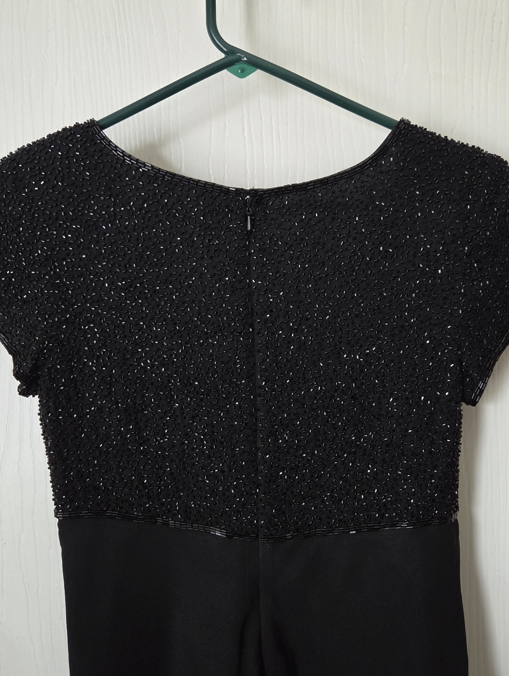 Vintage Little Black Dress - Beaded Bodice, Empire Waist, Flowing Silk Skirt - Picture 4 of 16